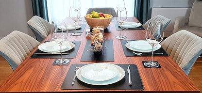 Nikalaz Set of Small Black 4 Placemats and 4 Coasters Made of Recycled Leather, Place Mats (15.7'' x 11.8'' and Coasters 3.9'' x 3.9'', Black)