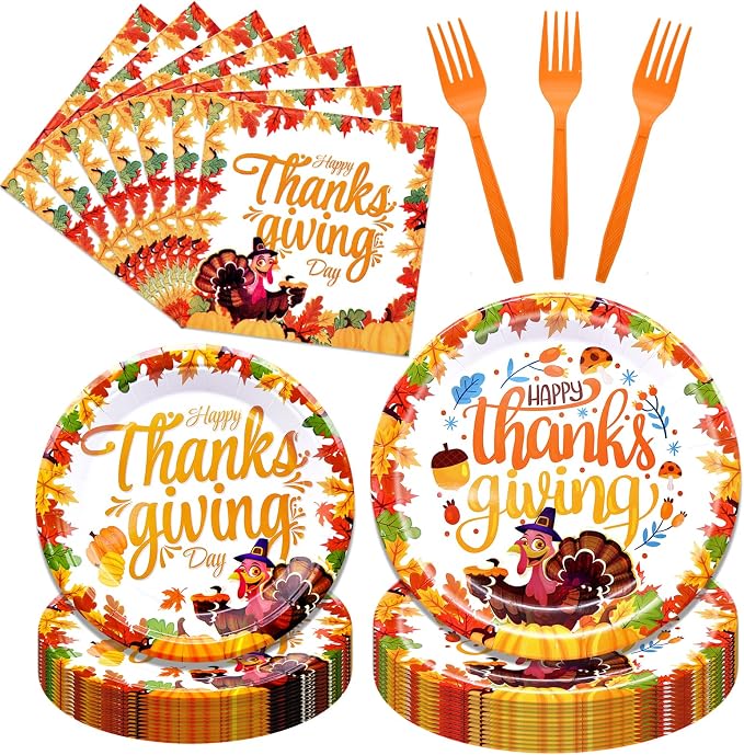 96 Pieces Happy Thanksgiving Tableware Set Party Supplies by GistomeHome