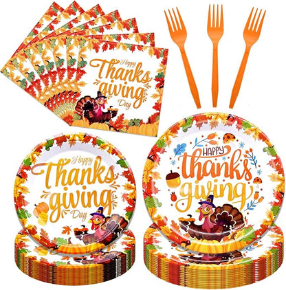 96 Pieces Happy Thanksgiving Tableware Set Party Supplies by GistomeHome