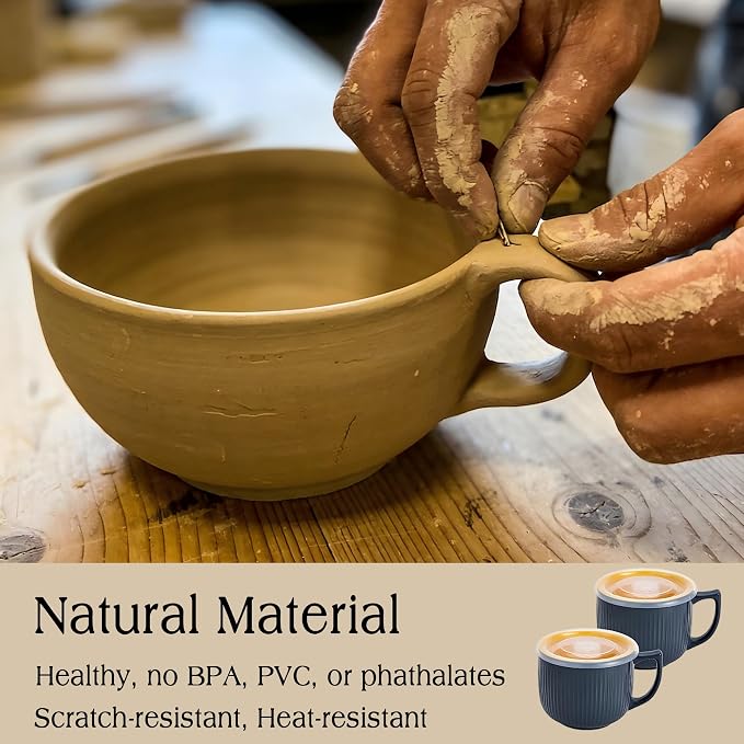 Ceramic Soup Bowl with Handle & Lid, 32oz Microwave Ramen Bowl Set of 2 | Green - Image 6