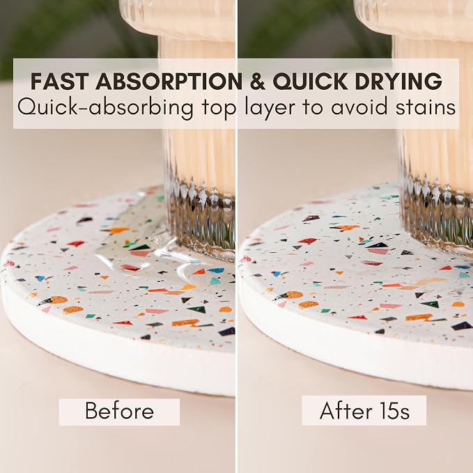 Terrazzo Coasters Set of 6, Colorful Boho Absorbent Ceramic Coasters | Speckled - Image 2
