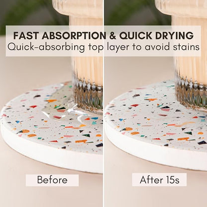 Terrazzo Coasters Set of 6, Colorful Boho Absorbent Ceramic Coasters | Speckled - Image 2
