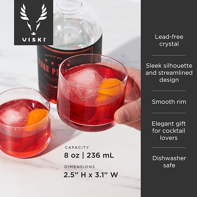 Viski Raye Crystal Negroni Glasses, Lowball Cocktail Glasses Premium Crystal - Image 3