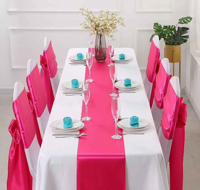 Horbaunal 2 Pack Hot Pink Satin Table Runner 12 x 108 Inch | Smooth Table - Image 2