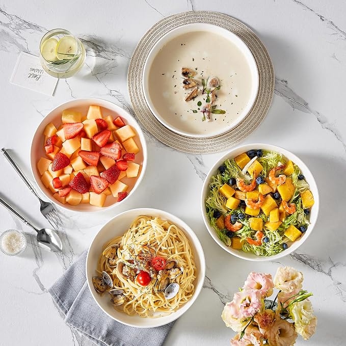 MALACASA 48 Oz Pasta Bowls Set of 4, Ceramic Salad Bowls, and Dishwasher Safe - Image 5