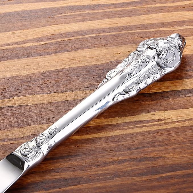 Gold Silverware Set 18/10 Stainless Steel Flatware Sets Palace Style 48 Piece Delicate Cutlery Set for 12 Durable Home Kitchen Wedding Tableware Utensil Include Knifes Teaspoons Forks and Spoons