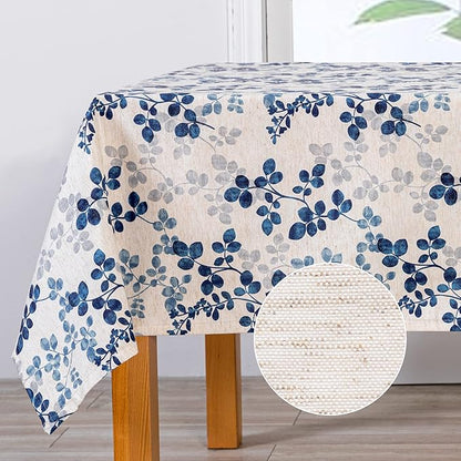 MYSKY HOME Floral Print Rectangle Tablecloth - Waterproof Linen Farmhouse Tablecloth for 8 Feet Table, 60 x 120 Inches, Blue