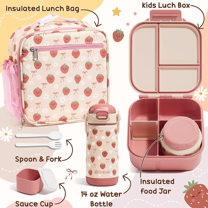 Fimibuke Kids Bento Lunch Box w/Insulated Water Bottle, Lunch Bag & Thermo | - Image 9
