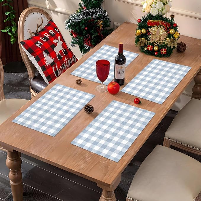 Dusty Blue Gingham Placemats Light Blue Checkered Table Mats - Image 5