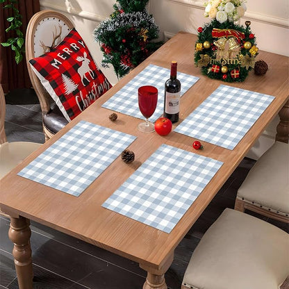 Dusty Blue Gingham Placemats Light Blue Checkered Table Mats - Image 5