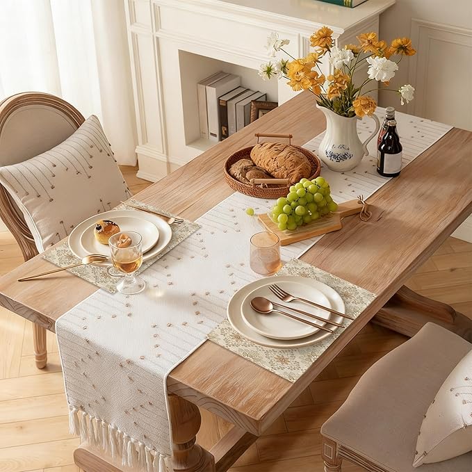 Elegant Beige and Brown Floral Pattern 12x18 Inch Placemats Set of 6 - Waterproof, Non-Slip & Washable Table Mats for Kitchen & Dining Table Placemats