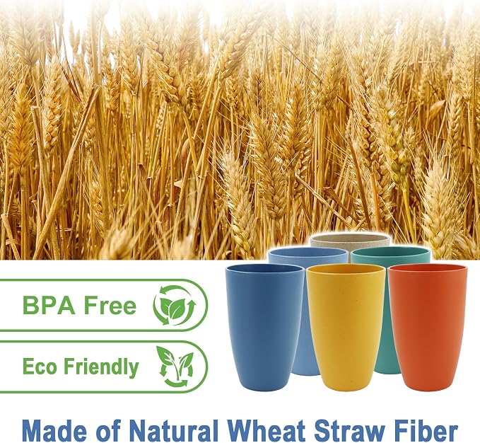 Wheat Straw Cups, 20 OZ Large Cups Set of 6, Unbreakable Drinking Cups - Image 2