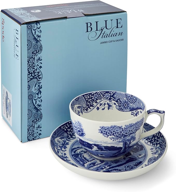 Portmeirion Spode Blue Italian Teacup and Saucer, 20-ounce Capacity, Jumbo Tea by Portmeirion