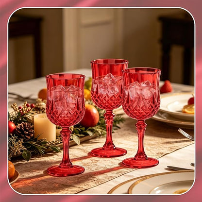 7OZ Plastic Wine Glasses, Reusable Vintage Goblets Unbreakable Drinking Glasses - Image 3