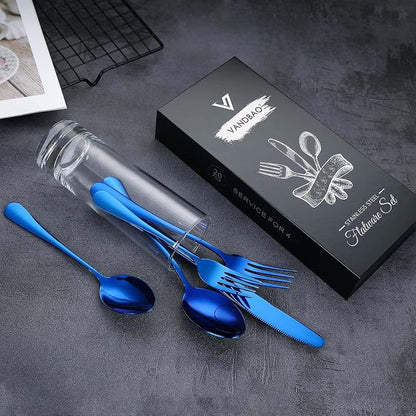 Blue Silverware Set Flatware Cutlery - Image 2
