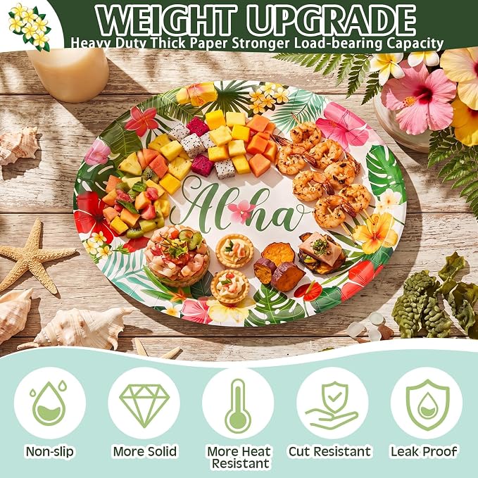 350 Pcs Summer Hawaiian Party Supplies Luau Oval Plates and Napkins Set Palm - Image 4