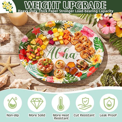 350 Pcs Summer Hawaiian Party Supplies Luau Oval Plates and Napkins Set Palm - Image 4