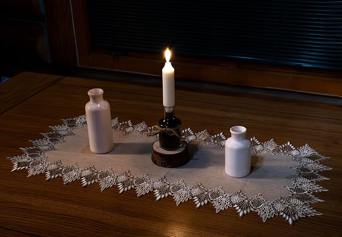LINENS ART AND THINGS Lace Table Runner Neutral Earth Tones Dresser Scarf - Image 4