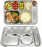 Korean Stainless Steel Divided Plates with Cutlery Slot for Adults, Premium 304, Electro-Polished, No Black Residue, BPA-Free, XL 8-Compartment Food Tray, Camping, Set of 2