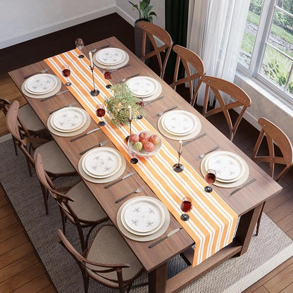 Encasa XO Table Runner, Woven Cotton Dining Runner 13"x120" Franca Yellow - Image 4