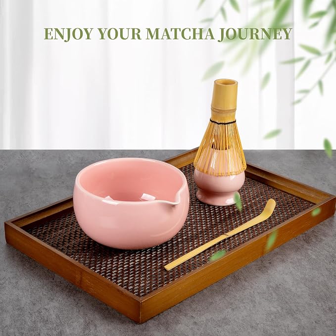 YIBO Matcha Whisk Set Pink, Handcrafted Bamboo Chasen & Ceramic Bowl Matcha Kit - Image 7