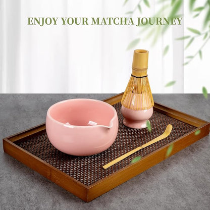 YIBO Matcha Whisk Set Pink, Handcrafted Bamboo Chasen & Ceramic Bowl Matcha Kit - Image 7