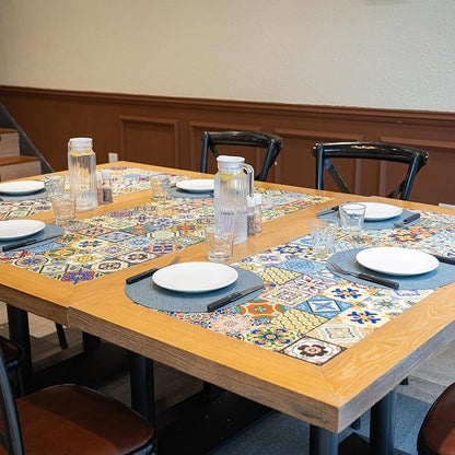 Round Wipeable Placemats Set of 6 – Faux Leather Round Table Mats, Waterproof & Washable Vinyl Placemats, Circle Design for Dining Table Decor– Charcoal Blue