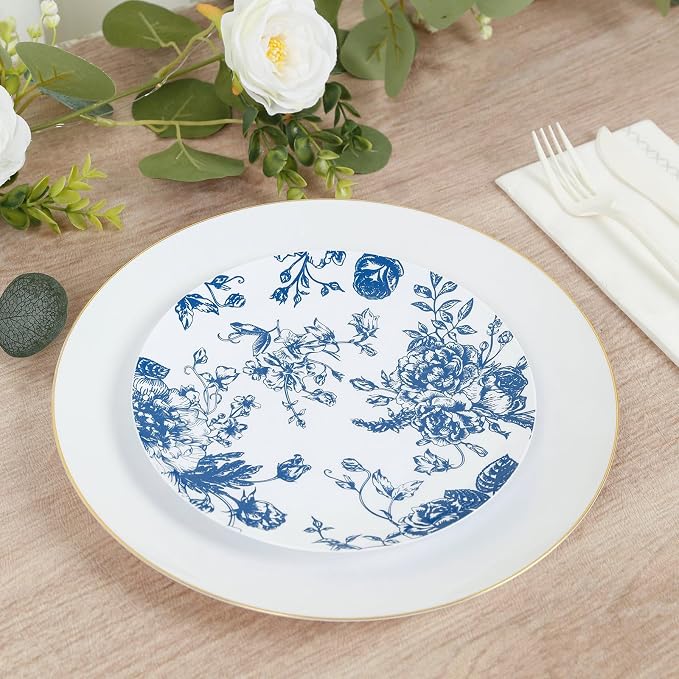 Efavormart 10-Pack French Toile Plastic Dessert Plates – Blue & White Floral - Image 8