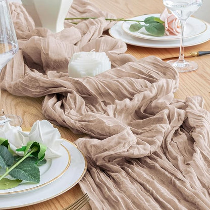 Cheesecloth Table Runner 10FT 2Pcs Nude Pink Boho Gauze Sheer Table Runners | - Image 5