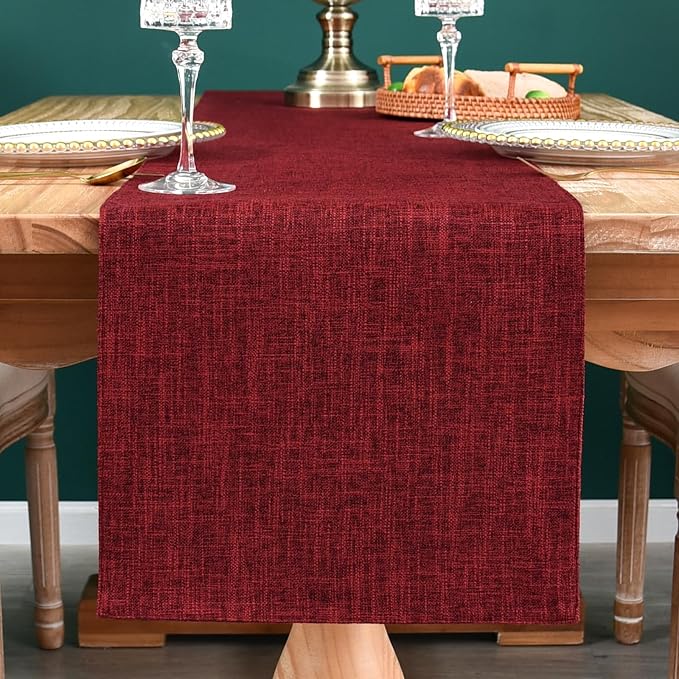 NEWISHER Reversible Double Layer Table Runner Faux Linen Fabric, 13x72inch | - Image 7