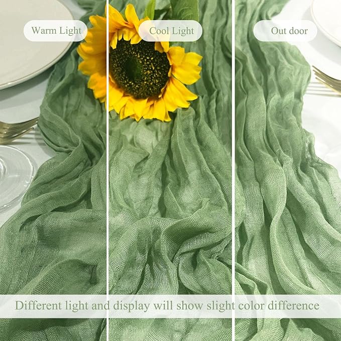 3Pack Sage Green Cheesecloth Table Runner 17x108inch Sheer Table Runners | Sage - Image 5
