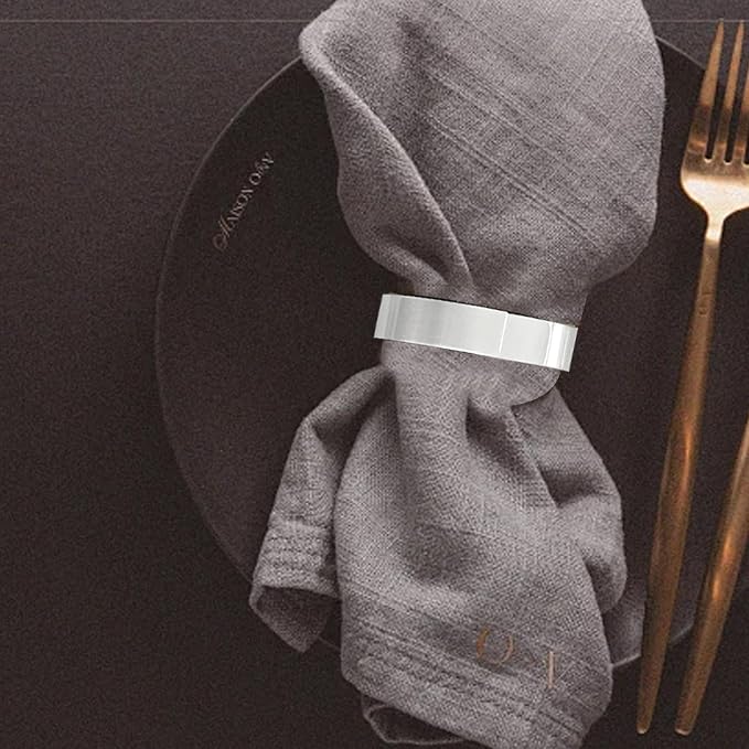 6PCS Silver Semicircle Napkin Rings, Metal Napkin Ring Holders Buckles - Image 5