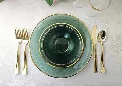 " OCCASIONS " 240 Plates Pack,(120 Guests) Premium Wedding Party Disposable Plastic Plates Set -120 x 10'' Dinner + 120 x 7'' Salad/Dessert (Belize in Green & Gold)