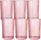 Pink Ribbed Highball Glasses Set of 6, 13.2oz Pink Colored Glassware, Drinking by Vintacicle