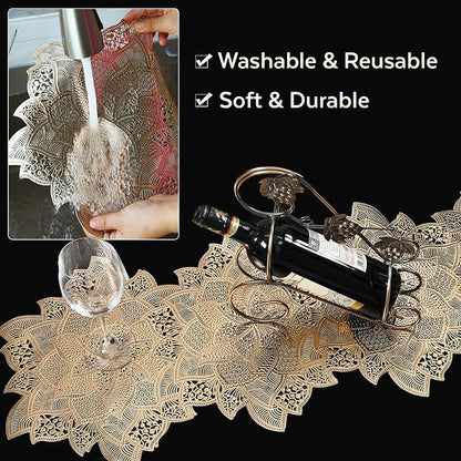 FAVE Gold Table Runners 36 Inches Flower Shaped Short Table Runner | Washable - Image 7