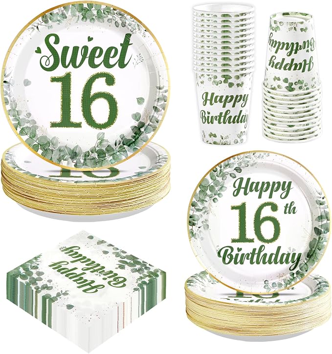 250 Pcs Sage Green Sweet 16 Party Decorations, Serves 50 | Sage Green 16th by Greencian