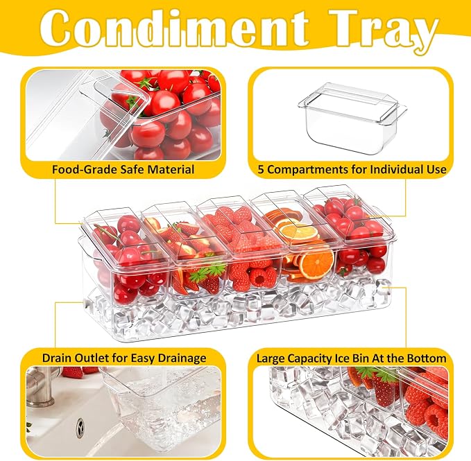 ARSTPEOE Condiment Tray, Chilled Condiment Server, Bar Accessories on Ice | - Image 4