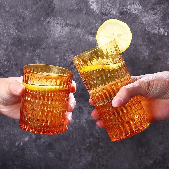 Loivttvv Glassware Drinking Glasses Set of 8, 14 oz Highball Glasses & 10 oz - Image 3