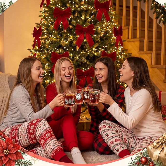 Tioncy 4 Pcs Christmas Coffee Mugs 12 oz Glass Mugs Set - Image 6
