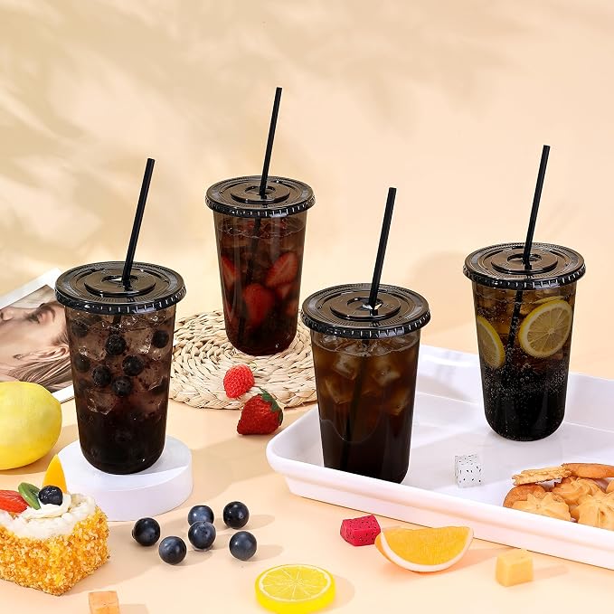 tchrules 100 Set 18oz Black Round Bottom Plastic Cups - Image 3