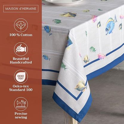 Maison d' Hermine Table Cloth Rectangle Table 100% Cotton 60 x 90 Inches Tablecloth Reusable Decorative for Dining Room Farmhouse Home Valentines Day Decorations Spring Summer - Poisson