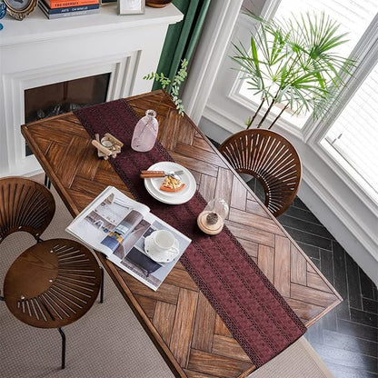 Macrame Table Runner Burgundy Boho Table Runners - Image 6