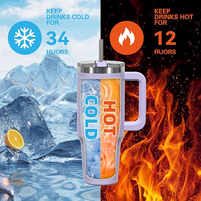 40 oz Tumbler with Handle, Tumbler with Lid and Straw, Double Wall Insulated - Image 2