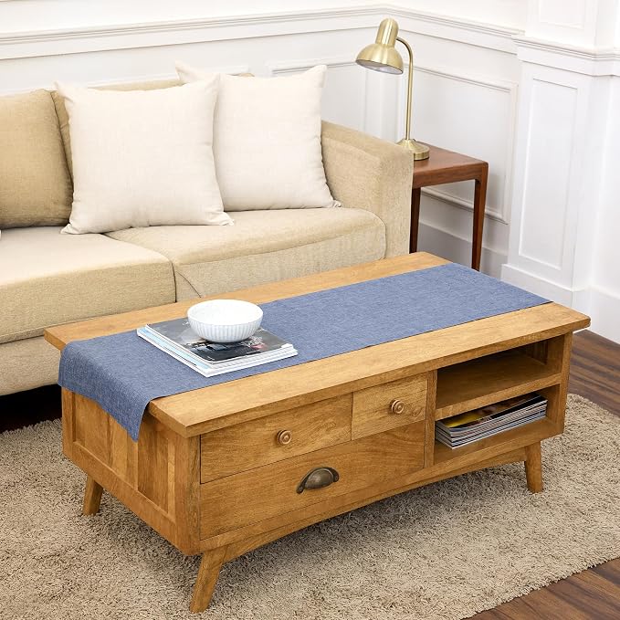 Solino Home 100% Pure Linen Table Runner Chambray Indigo, Athena 14 x 60 in | by SolinoHome