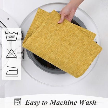 SHACOS Washable Cloth Placemats Set of 6 Fabric Place Mats Non Slip Double Layered Thick Faux Linen Placemat Reversible Table Mats Home Wedding Table Decor, Yellow