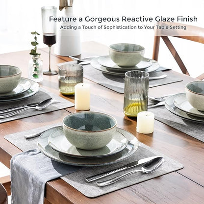 AmorArc Ceramic Dinnerware Sets for 6, 18 Pieces Handpainted Plates and Bowls Set, Scratch Resistant Stoneware Dishes Set, Dishwasher & Microwave Safe, Reactive Glaze