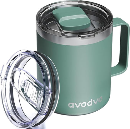 12oz Insulated Coffee Mug with Lid – Includes Two Lids, Stainless Steel Coffee by avodvo