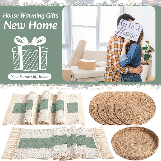 Boho Placemats 4/6/8 Set of Round Woven Placemat Macrame Style Bicolor - Image 7