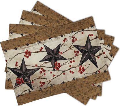 Western Placemats Set of 4 - Rustic Star Tablemats 12x18 Vintage Southwest Place Mats Set for Kitchen Dining Table