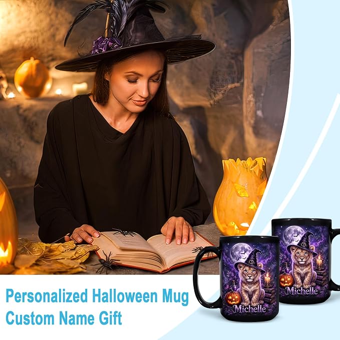 Hyturtle Personalized Halloween Lion Mug, Custom Name Gift - Image 3